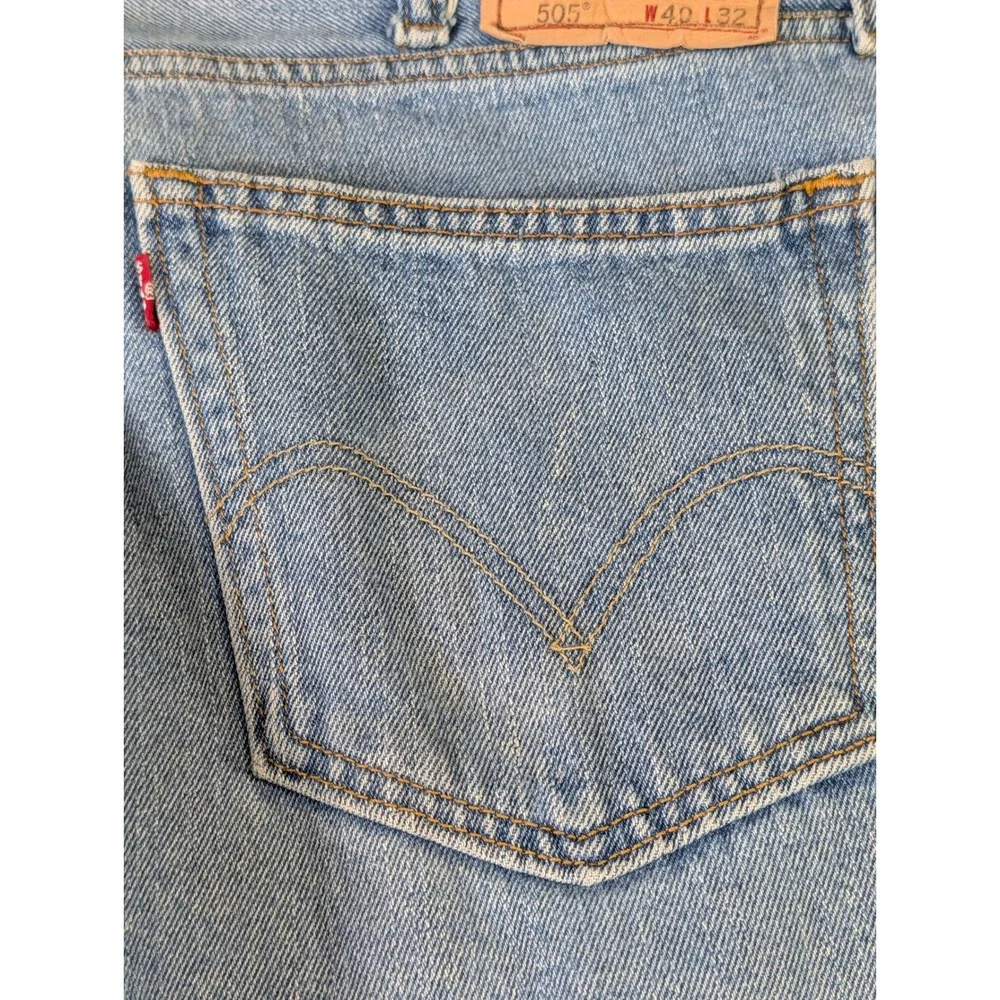 Levis 505 Straight Fit Jeans Mens 40x32 Light Wash Blue Denim 100% Cotton